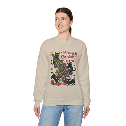 Black Cats Christmas Tree Sweatshirt, Funny Cat Lover Holiday Sweater, Cute Christmas Cat Chaos Jumper