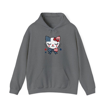 Cute Cat Patriot Women's Hoodie, Women's Heavy Blend Sweatshirt, Gift for Cat Lovers, 4th of July Apparel, Perfect for Independence Day