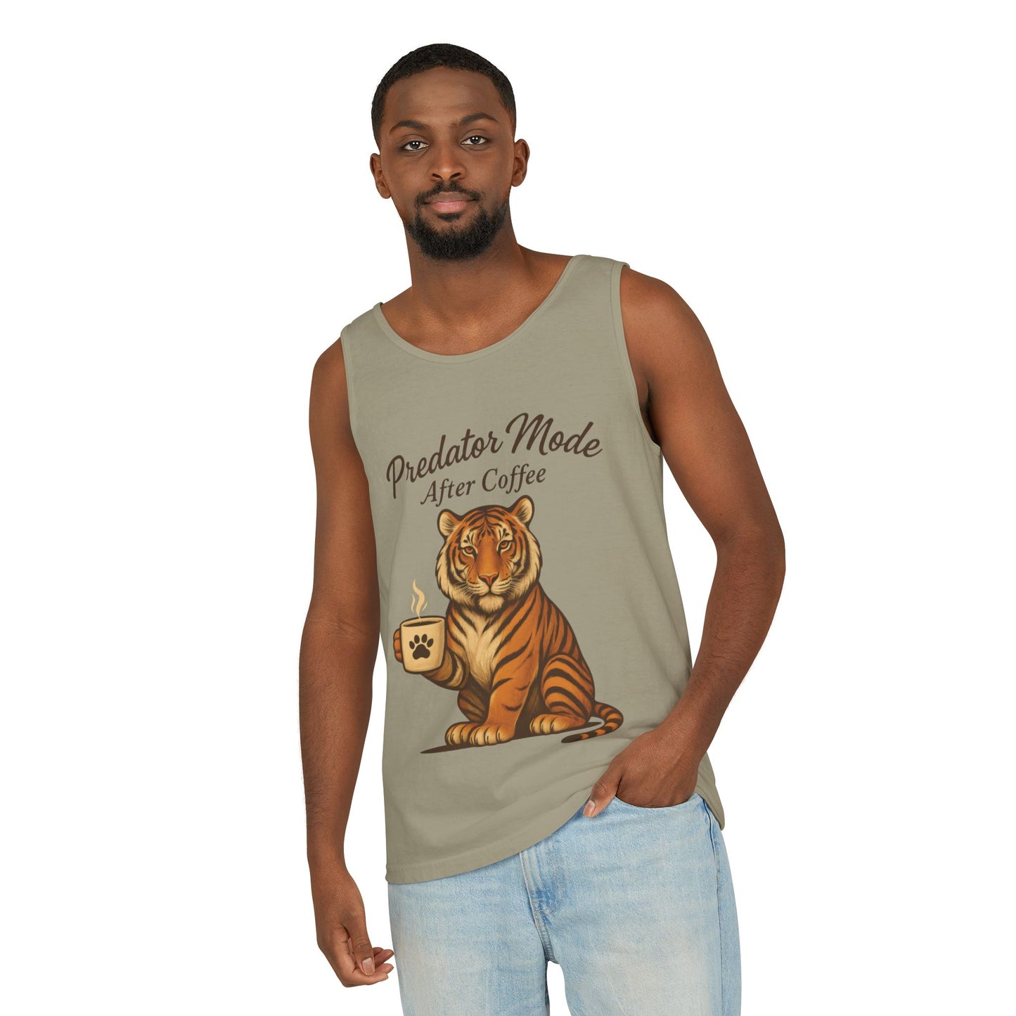 Predator Mode After Coffee Tank Top - Funny Coffee Lover Mens Muscle Tank - Tiger Caffeine Gym Shirt - Morning Motivation Top