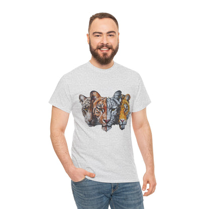 Wildlife Fusion Unisex Heavy Cotton Tee - Nature Lover's Apparel, Tiger Graphic Shirt, Animal Enthusiast Gift, Eco-Friendly Fashion