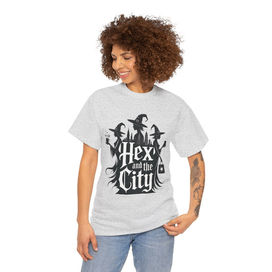 Women's Hex and the City Witch Shirt, Gothic Witches New York Skyline Halloween T-Shirt for Women