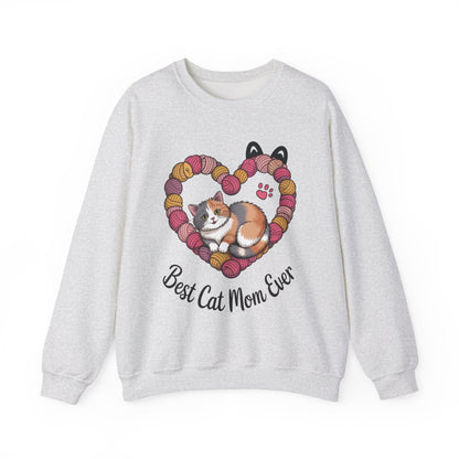 Best Cat Mom Ever Sweatshirt, Cozy Cat Lover Gift, Mother's Day Apparel, Pet Owner Sweatshirt, Cute Gift for Cat Moms, Yarn Themed