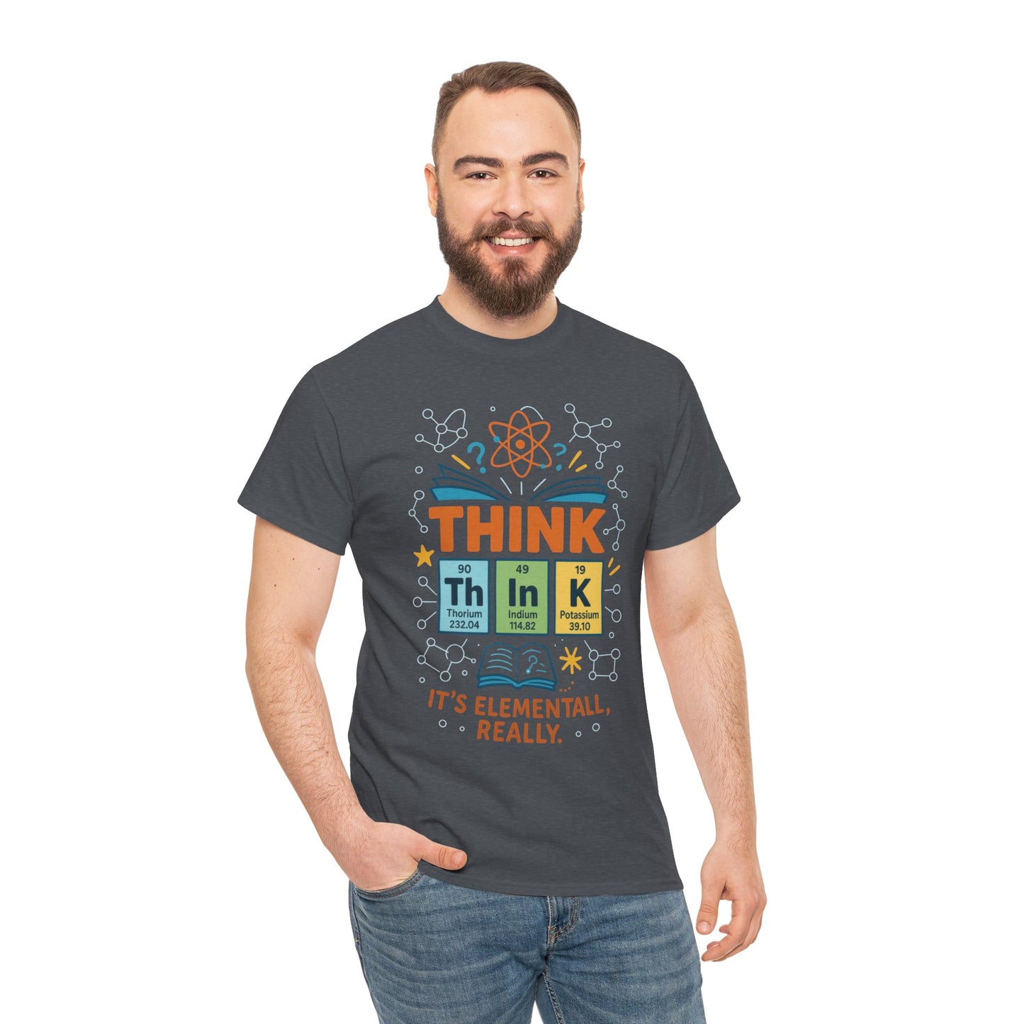 Funny Mens Science T-Shirt, THINK Element Periodic Table Shirt, Smart Geek Nerd Tee for Him, Ideal for Science Lovers, Geeky Apparel