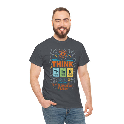 Funny Mens Science T-Shirt, THINK Element Periodic Table Shirt, Smart Geek Nerd Tee for Him, Ideal for Science Lovers, Geeky Apparel