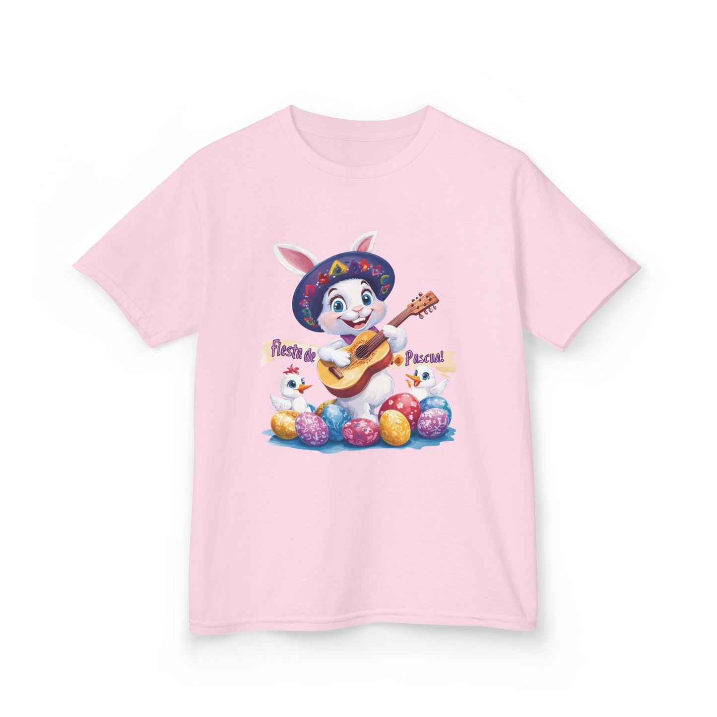 Mexican Easter Bunny Kids T-Shirt - Fiesta de Pascua Shirt with Guitar, Fun Spring Festival Tee, Colorful Holiday Gift for Children