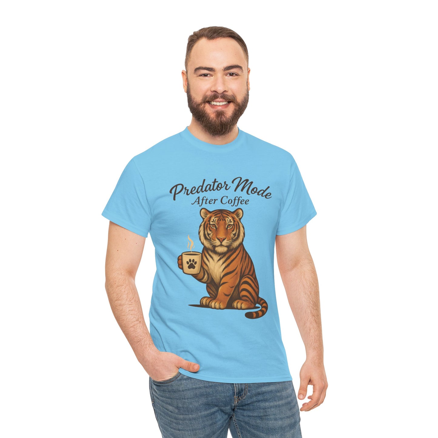 Predator Mode After Coffee Tiger Shirt, Funny Coffee Lover Tee, Mens Caffeine Graphic Tee, Morning Motivation Tiger Shirt,Coffee Addict Gift