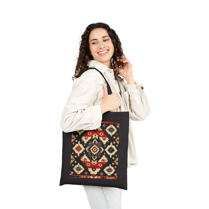 Bohemian Cotton Canvas Tote Bag, Reusable Shopping Bag, Gift for Her, Beach Bag, Travel Companion, Traditional Turkish Carpet Pattern