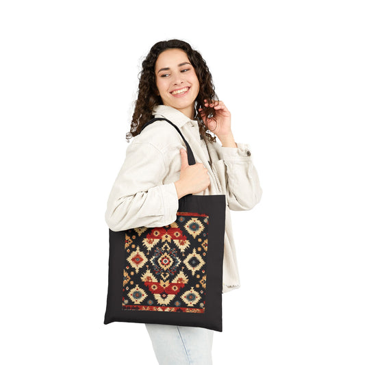 Bohemian Cotton Canvas Tote Bag, Reusable Shopping Bag, Gift for Her, Beach Bag, Travel Companion, Traditional Turkish Carpet Pattern