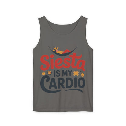Mens Garment-Dyed Tank Top, Siesta Is My Cardio Funny Mens Tank Top Spain Humor