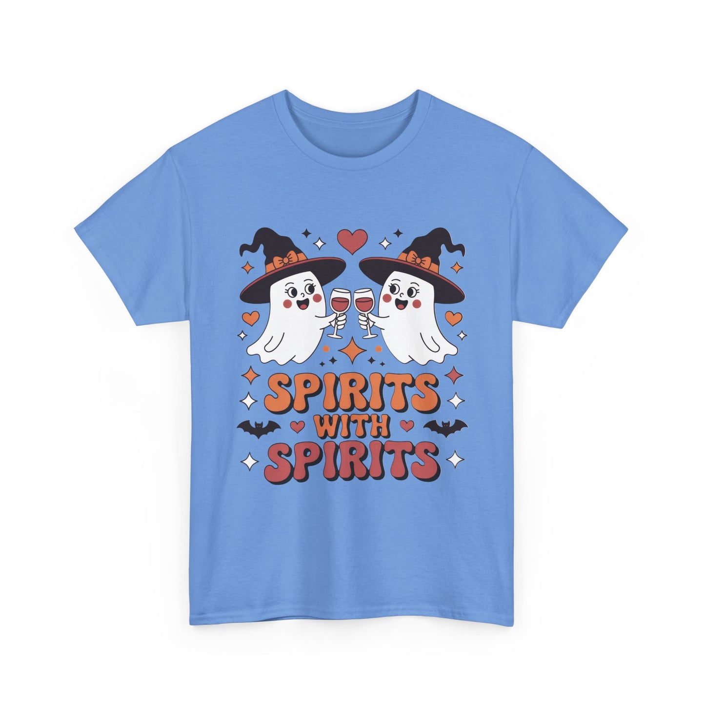 Spirits With Spirits Women's Halloween T-Shirt, Funny Ghost Drinking Wine Tee, Witches Party Shirt, Spooky Season Gift for Her