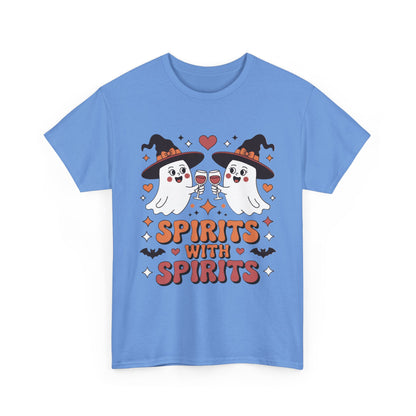 Spirits With Spirits Women's Halloween T-Shirt, Funny Ghost Drinking Wine Tee, Witches Party Shirt, Spooky Season Gift for Her