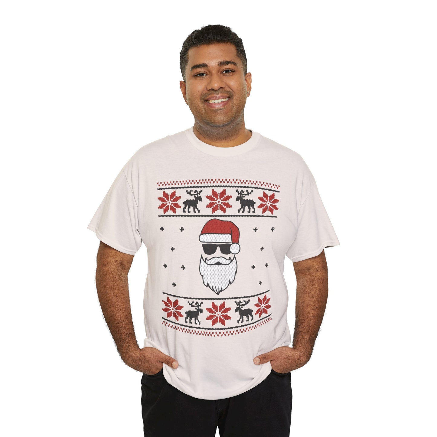 Cool Santa Men's T-Shirt, Funny Christmas Tee, Retro Knit Pattern Holiday Shirt