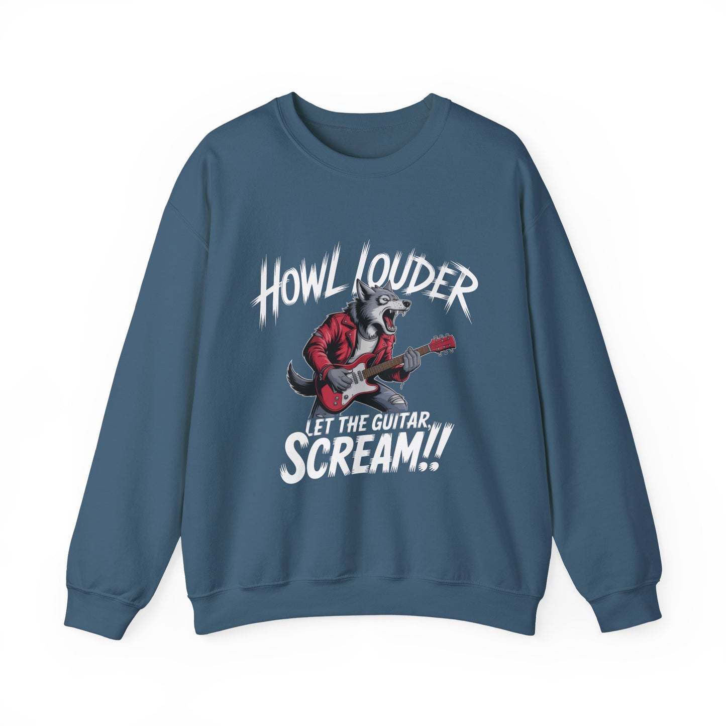 Howl Louder Wolf Sweatshirt, Let The Guitar Scream Pullover, Rock Guitar Animal Hoodie, Rocking Wolf Crewneck Sweatshirt, Music Lover Gift