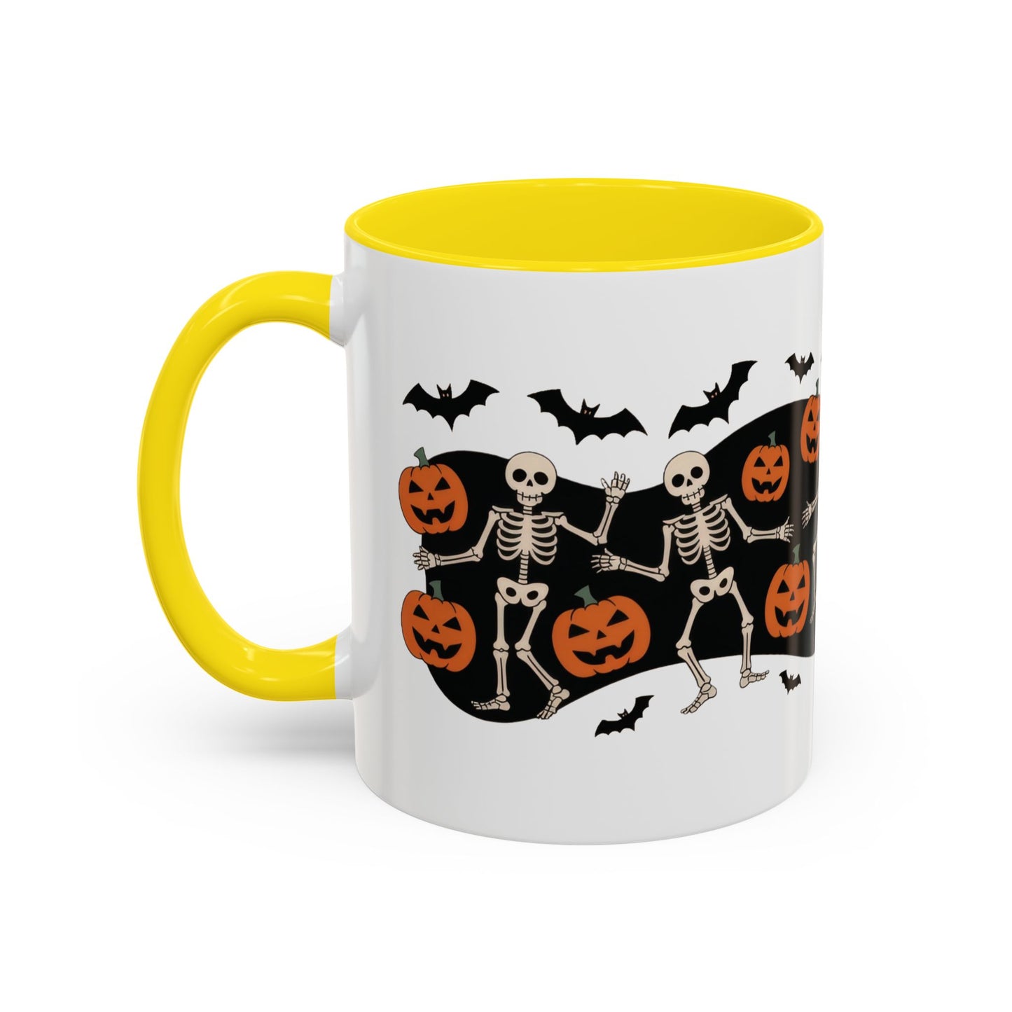 Dancing Skeletons Halloween Mug, Funny Spooky Pumpkin Coffee Cup, Cute Skeleton Dance Mug, Festive Fall Gift, Accent Coffee Mug (11, 15oz)
