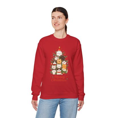 Women's Meowy Christmas Cat Sweatshirt, Cute Holiday Kitty Pullover