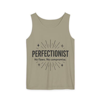 Mens Perfectionist Tank Top, No Flaws No Compromise, Minimal Bold Graphic Tee, Gift for OCD, Clean Freak, or Detail-Oriented Men