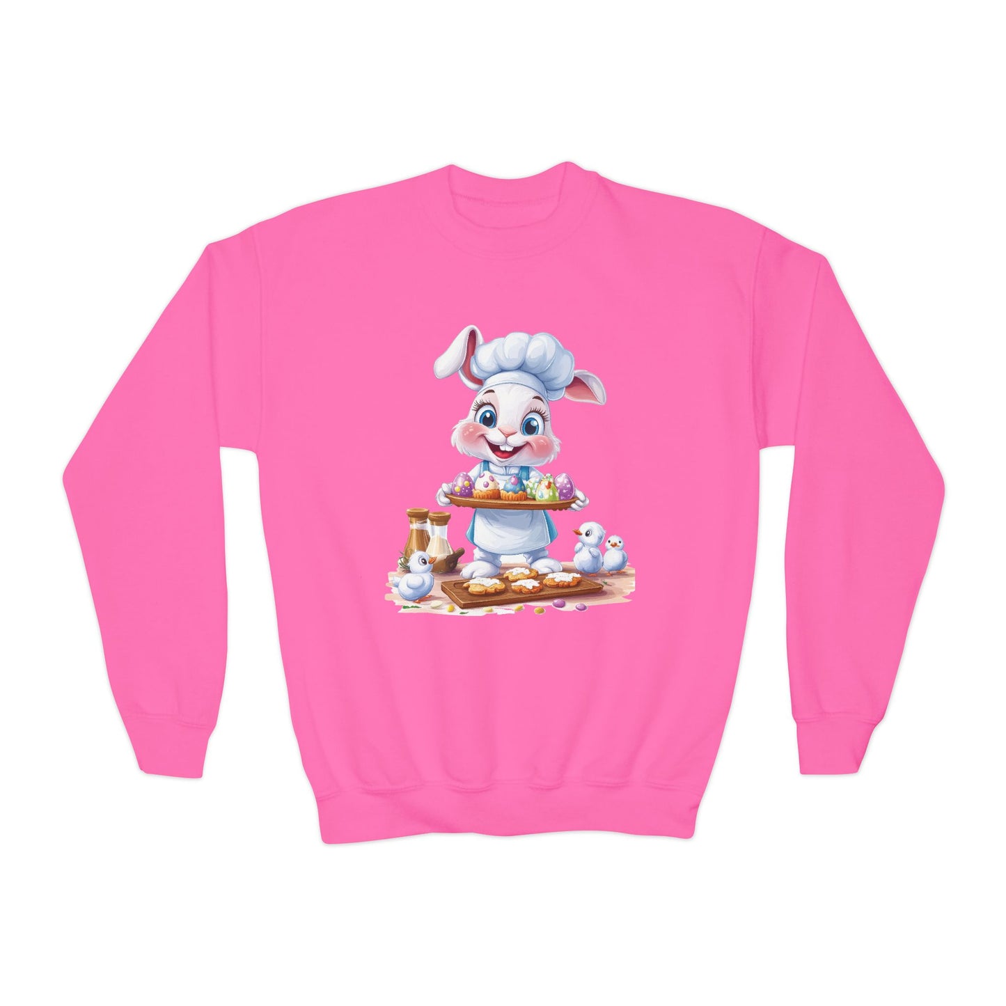 Easter Bunny Baker Youth Sweatshirt, Easter Gift, Kids Sweater, Cute Rabbit Design with Eggs, Spring Fashion, Easter Outfit for Kids