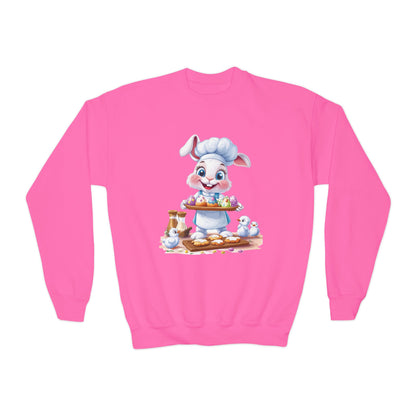 Easter Bunny Baker Youth Sweatshirt, Easter Gift, Kids Sweater, Cute Rabbit Design with Eggs, Spring Fashion, Easter Outfit for Kids