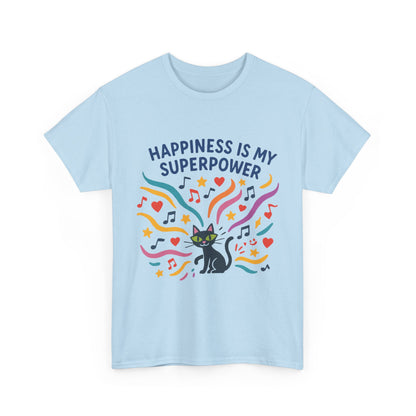 Happiness is My Superpower Tee - Fun Womens Cotton T-Shirt, Gift for Cat Lovers, Cute Pet Apparel, Everyday Wear, Positive Vibes