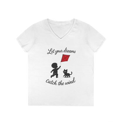 Cat Lover Girls' V-Neck T-Shirt, Gift for Birthday, Cat Lover T-Shirt, Cat Mom Gift, Gift for Kids and Animal Lovers