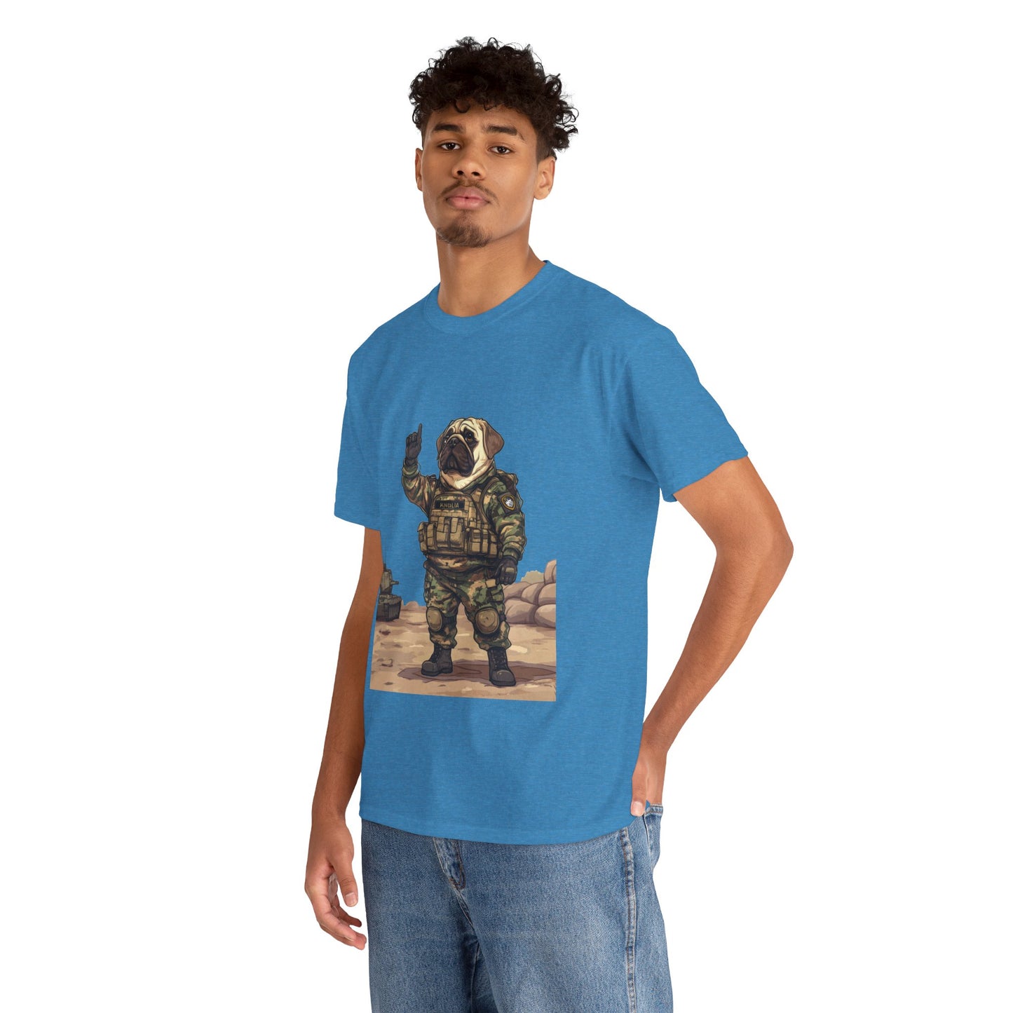 Cute Army Bulldog Tee, Funny Dog Army Pug Men's Heavy Cotton Tee, Pet Lovers Gift, Military Humor Clothing, Dog Dad T-Shirt