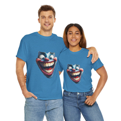 Funny Clown Face Unisex Heavy Cotton Tee, Creepy Clown Face T-Shirt, Humor T-Shirt,Clown Theme Shirt, Funny Horror Graphic Tee