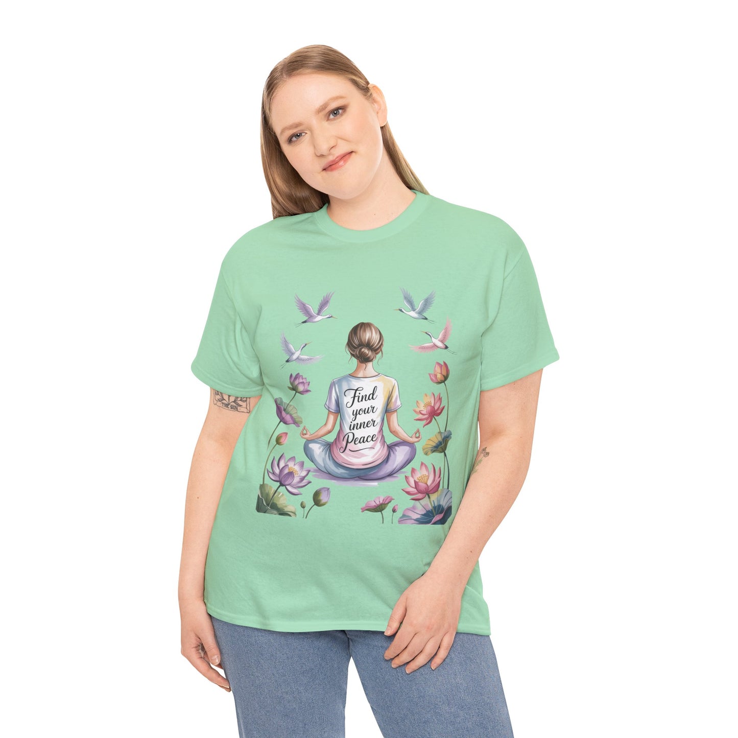 Find Your Inner Peace Womens Heavy Cotton Tee, Motivational Shirt, Meditation Apparel, Relaxation Gift, Casual Wear, Mindfulness Tee