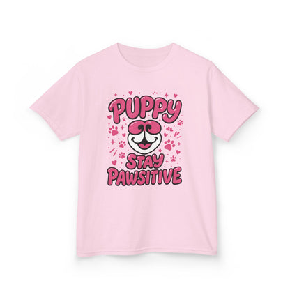 Puppy Stay Pawsitive Youth T-Shirt - Cute Positive Dog Shirt for Teens - Fun Puppy Paw Graphic Kids Tee, Kids Gift, Pet Lover Shirt