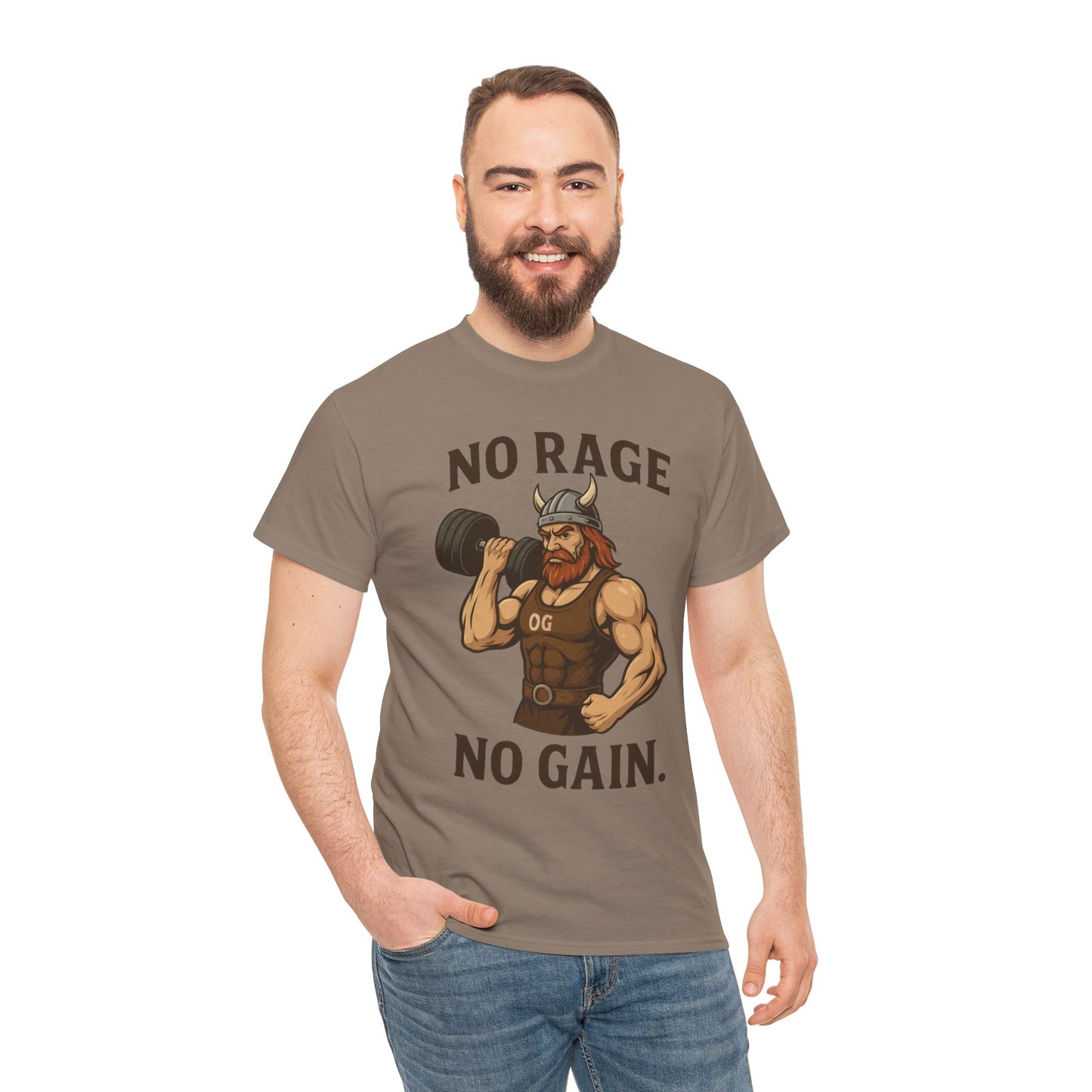 No Rage No Gain Viking Gym Shirt, Funny Muscle Workout Tee, Barbarian Fitness T-Shirt for Men, Powerlifting Humor Shirt, Viking Lifting Gift