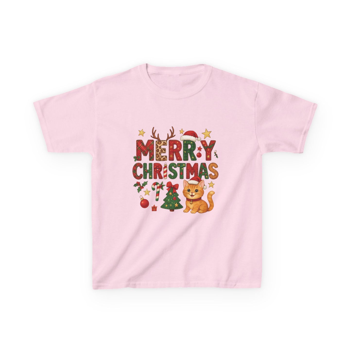Merry Christmas Cat Shirt for Girls, Cute Holiday Kitten Tee