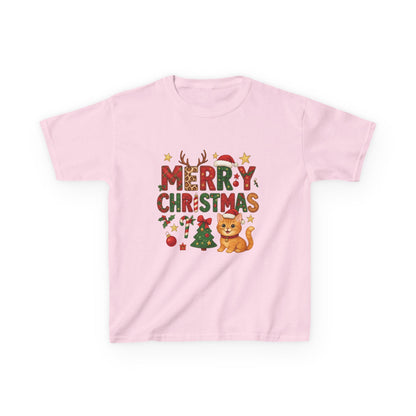 Merry Christmas Cat Shirt for Girls, Cute Holiday Kitten Tee