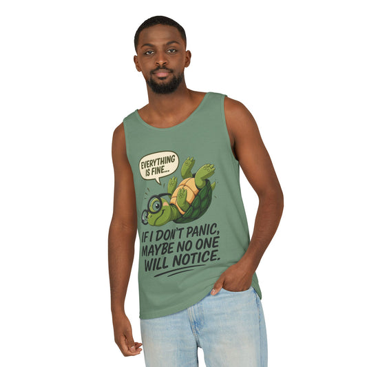 Mens Funny Turtle Graphic Tank Top, Summer Apparel, Gift for Animal Lovers, Beach Day Essentials, Mens Casual Wear, Relaxed Vibes