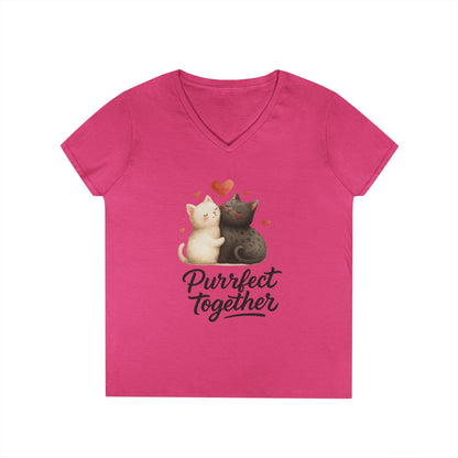 Cute Cat Love V-Neck T-Shirt, Animal Lover Gift, Valentine's Day Shirt, Cat Mom Gift, Cute Graphic Tee