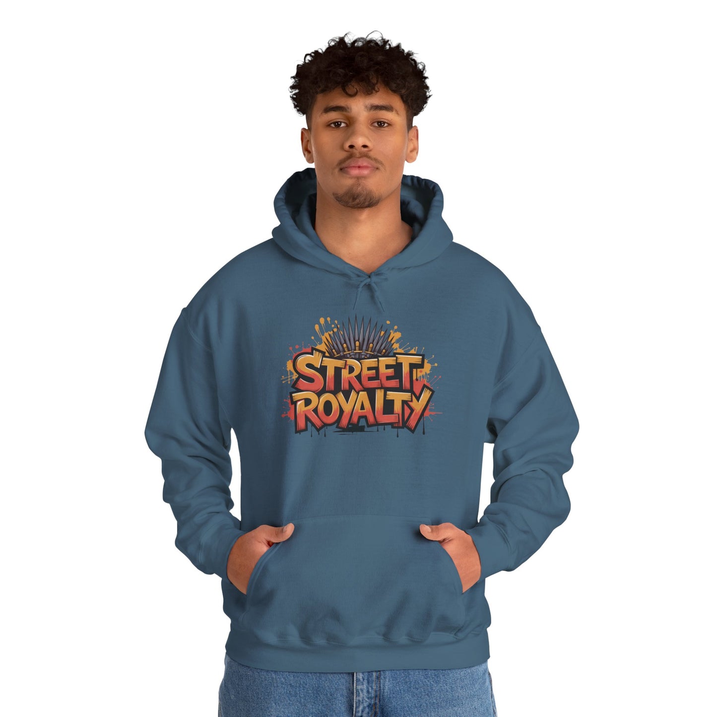 Street Royalty Men's Hoodie, Graffiti Crown Graphic Sweatshirt, Urban Streetwear Pullover with Throne Design