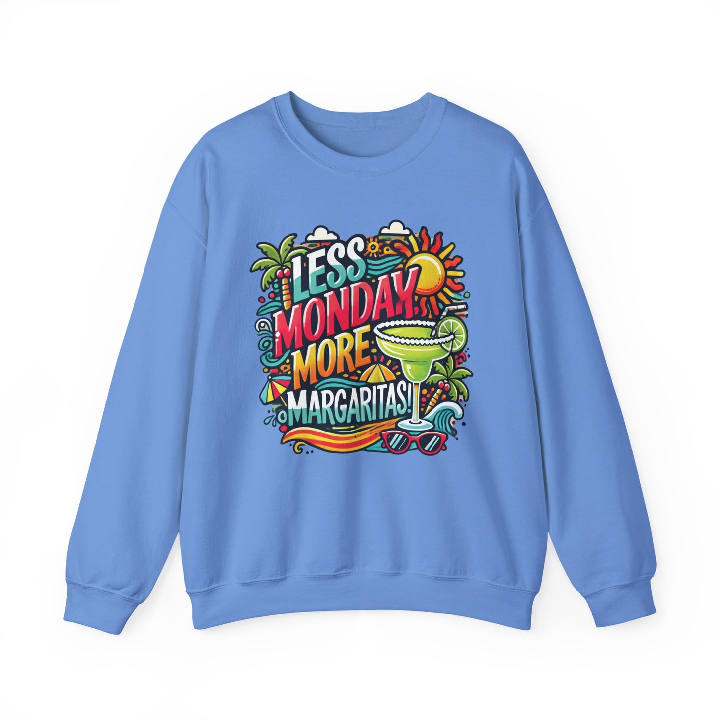 Less Monday More Margaritas Crewneck Sweatshirt, Funny Summer Unisex Beach Vibes Pullover, Fun Unisex Crewneck, Summer Parties Sweatshirt