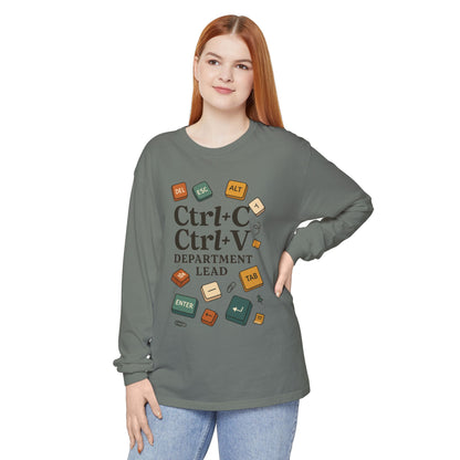 Graphic Long Sleeve Tee, Ctrl+C Ctrl+V Department Lead, Funny Office Humor Shirt, Programmer Gift, Tech Nerd Tee, IT Department Apparel