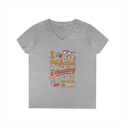 V-Neck T-Shirt "Perfection is Exhausting", Casual Tee for Perfectionists, Gift for Graduates, Motivational Apparel, Study Wear, Work from