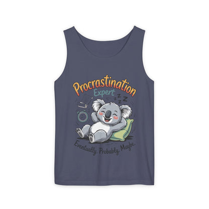 Procrastination Expert Womens Tank Top, Funny Gift for Lazy Days, Relaxed Fit Tee, Casual Summer Wear, Koala Graphic Top, Motivational Apparel
