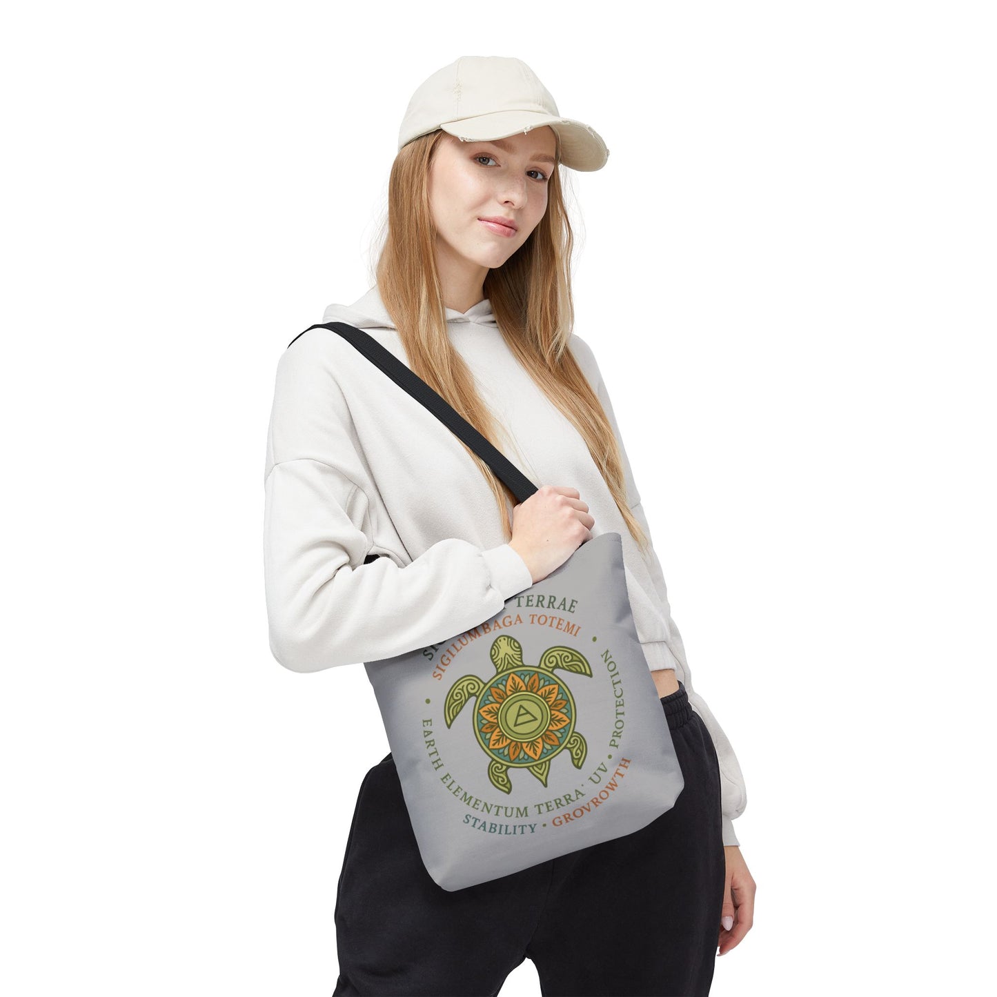 Spiritual Symbol Tote Bag, Eco-Friendly Shopping Bag, Gift for Yogis, Bohemian Style, Sigillum Terrae Design, Beach Bag, Large Canvas Bag