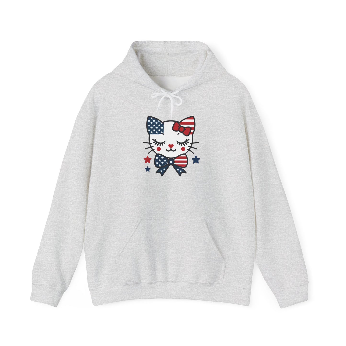 Cute Cat Patriot Women's Hoodie, Women's Heavy Blend Sweatshirt, Gift for Cat Lovers, 4th of July Apparel, Perfect for Independence Day