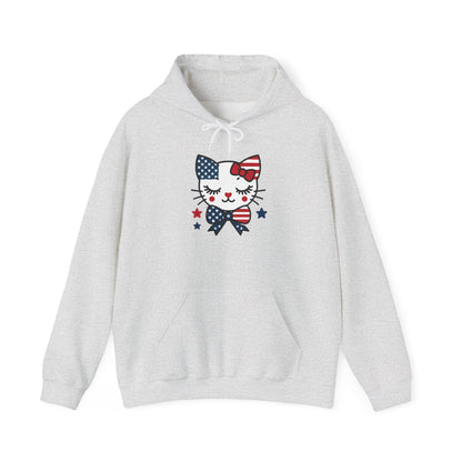 Cute Cat Patriot Women's Hoodie, Women's Heavy Blend Sweatshirt, Gift for Cat Lovers, 4th of July Apparel, Perfect for Independence Day