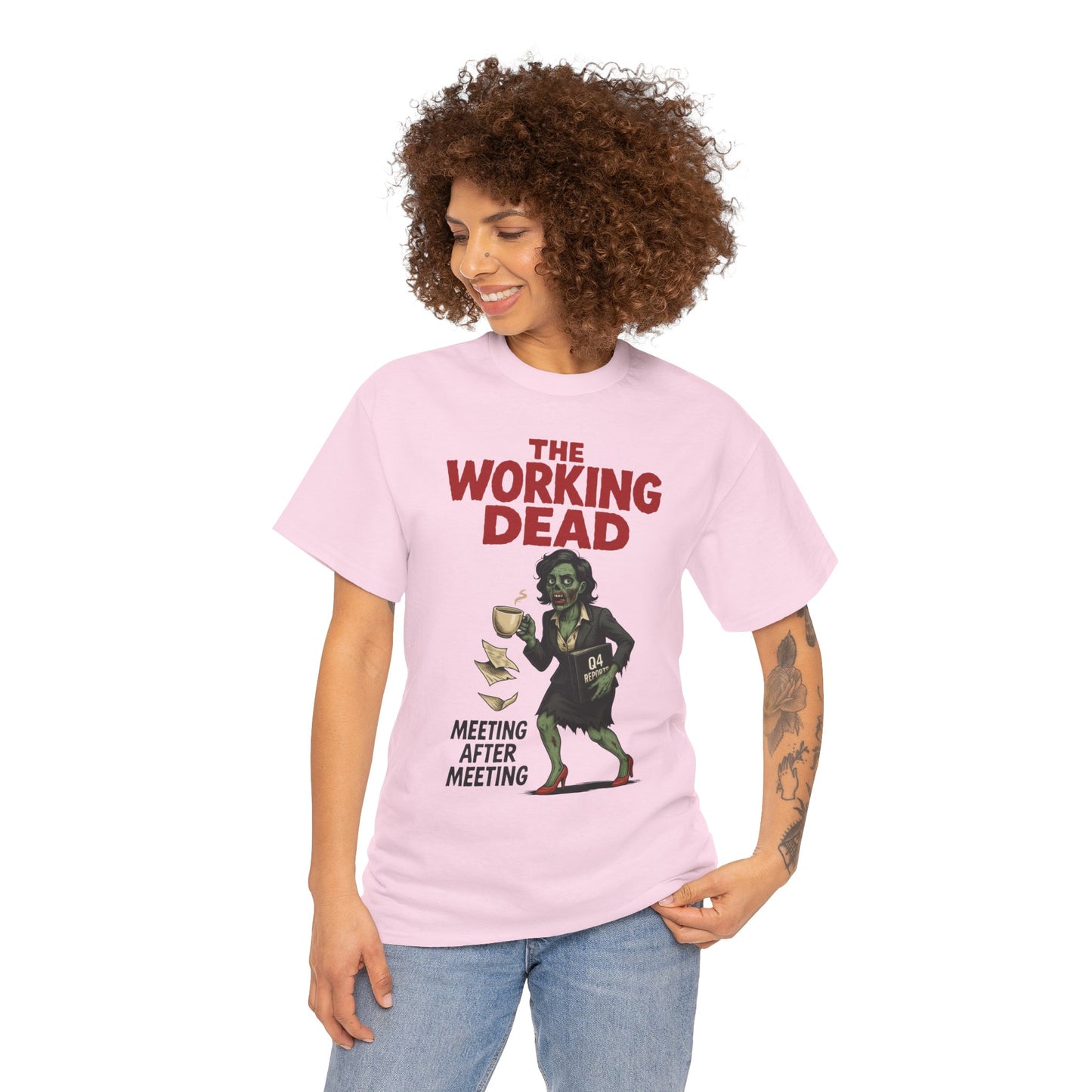 The Working Dead Women's Zombie Funny Office T-Shirt, Meeting Humor Tee, Zombie Work Top, Halloween Work Tee