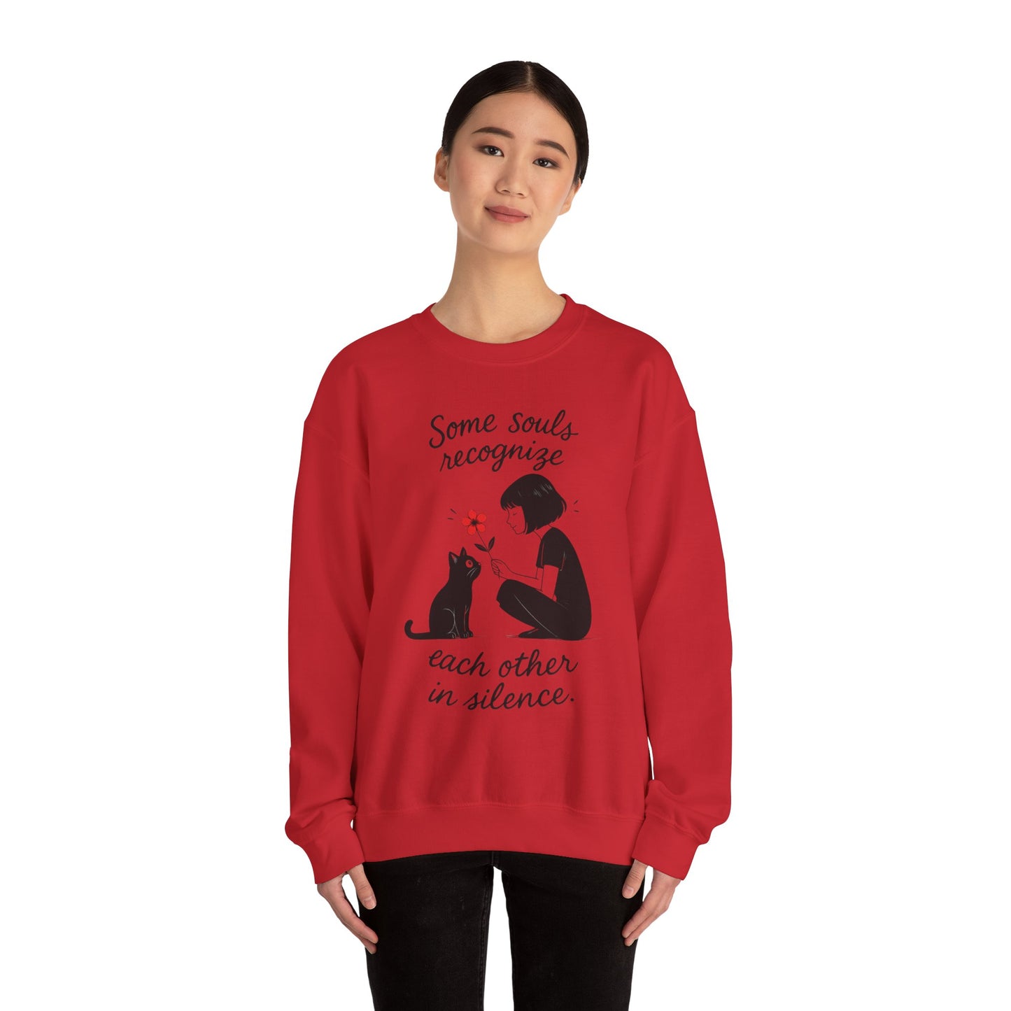 Soulful Cat and Human Crewneck Sweatshirt, Cozy Gift for Cat Lovers, Womens Sweatshirt, Animal Lover Apparel, Thoughtful Gift Idea