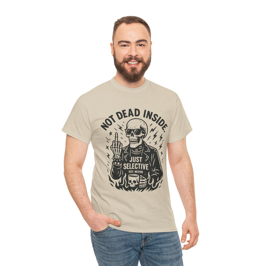 Mens Dark Humor Graphic Shirt, Not Dead Inside, Funny Graphic Shirt for Casual Wear, Gifts for Him, Halloween, Occasions, Funny Skeleton Tee