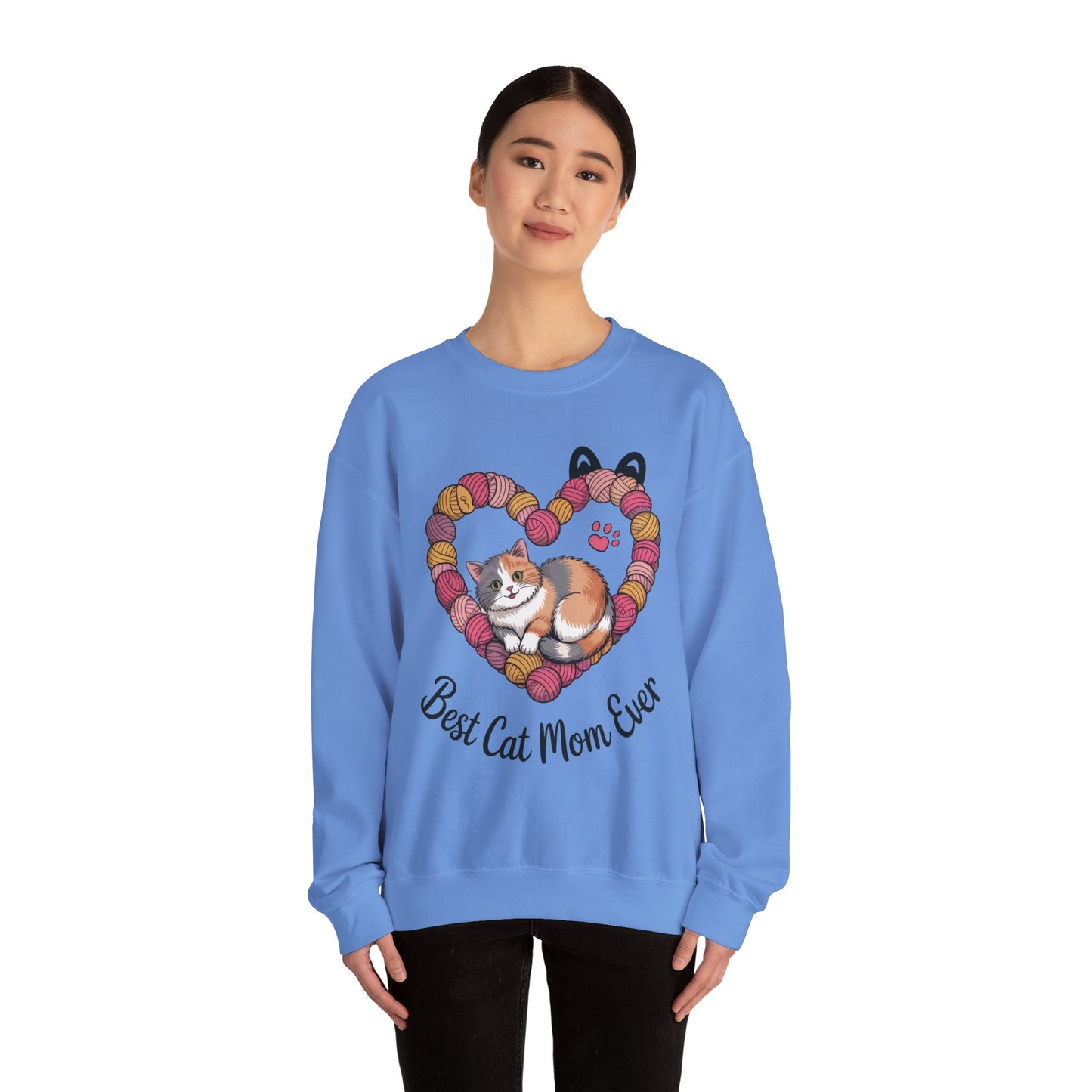 Best Cat Mom Ever Sweatshirt, Cozy Cat Lover Gift, Mother's Day Apparel, Pet Owner Sweatshirt, Cute Gift for Cat Moms, Yarn Themed
