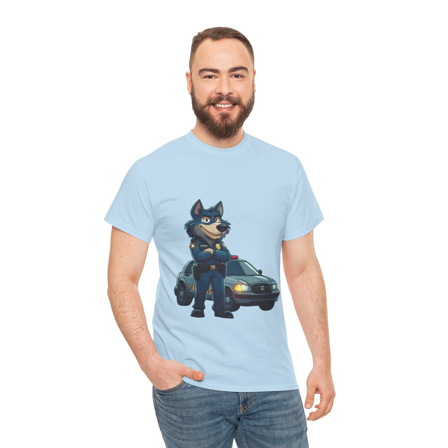 Cool Police Wolf Cartoon Shirt, Funny Cop Animal Graphic Tee,  Law Enforcement Gift T-Shirt, Tee for Dog Lovers, Gifts for Police Week