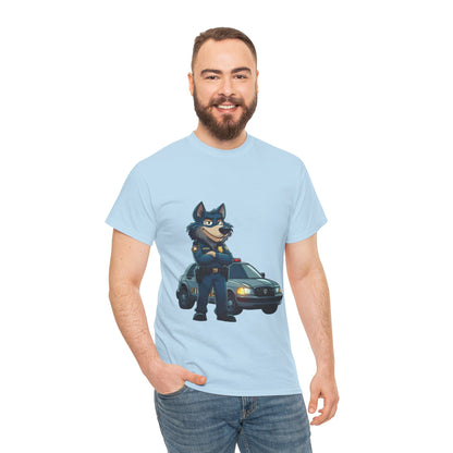 Cool Police Wolf Cartoon Shirt, Funny Cop Animal Graphic Tee,  Law Enforcement Gift T-Shirt, Tee for Dog Lovers, Gifts for Police Week