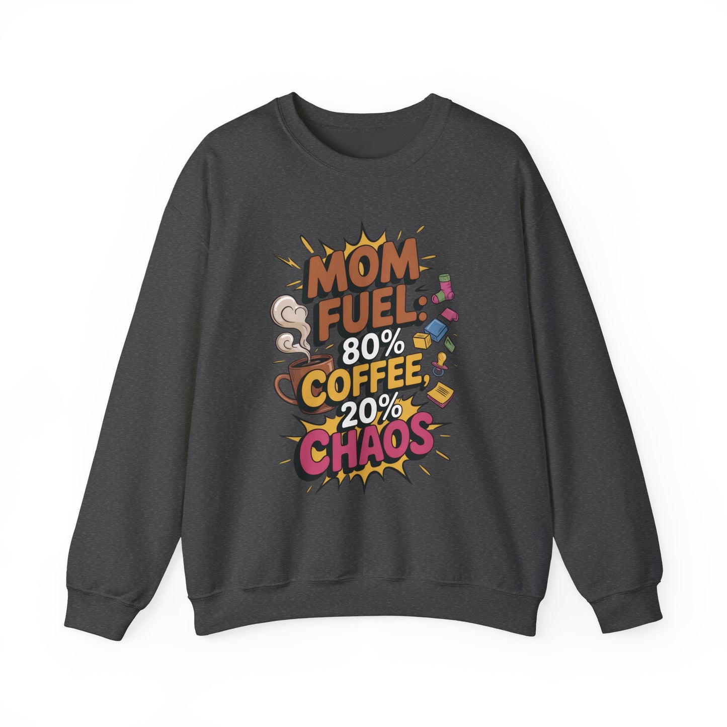 Funny Mom Fuel Sweatshirt, Perfect Gift for Moms, Chaos & Caffeine, Mother's Day Apparel, Funny Tired Mom Life Sweatshirt, Coffee Loving Mom