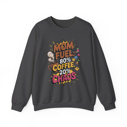 Funny Mom Fuel Sweatshirt, Perfect Gift for Moms, Chaos & Caffeine, Mother's Day Apparel, Funny Tired Mom Life Sweatshirt, Coffee Loving Mom