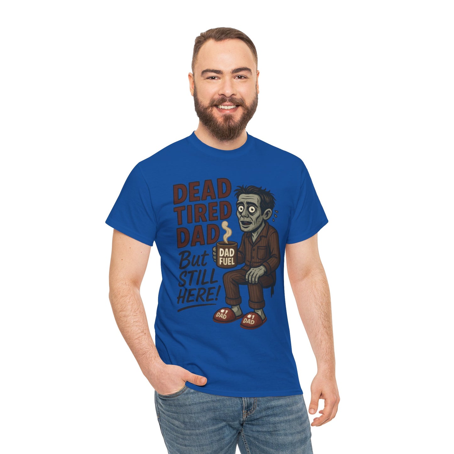 Dead Tired Dad Funny Zombie Coffee Men's T-Shirt, Father's Day Gift for Men, Dad Fuel Graphic Tee, Halloween Dad Tee